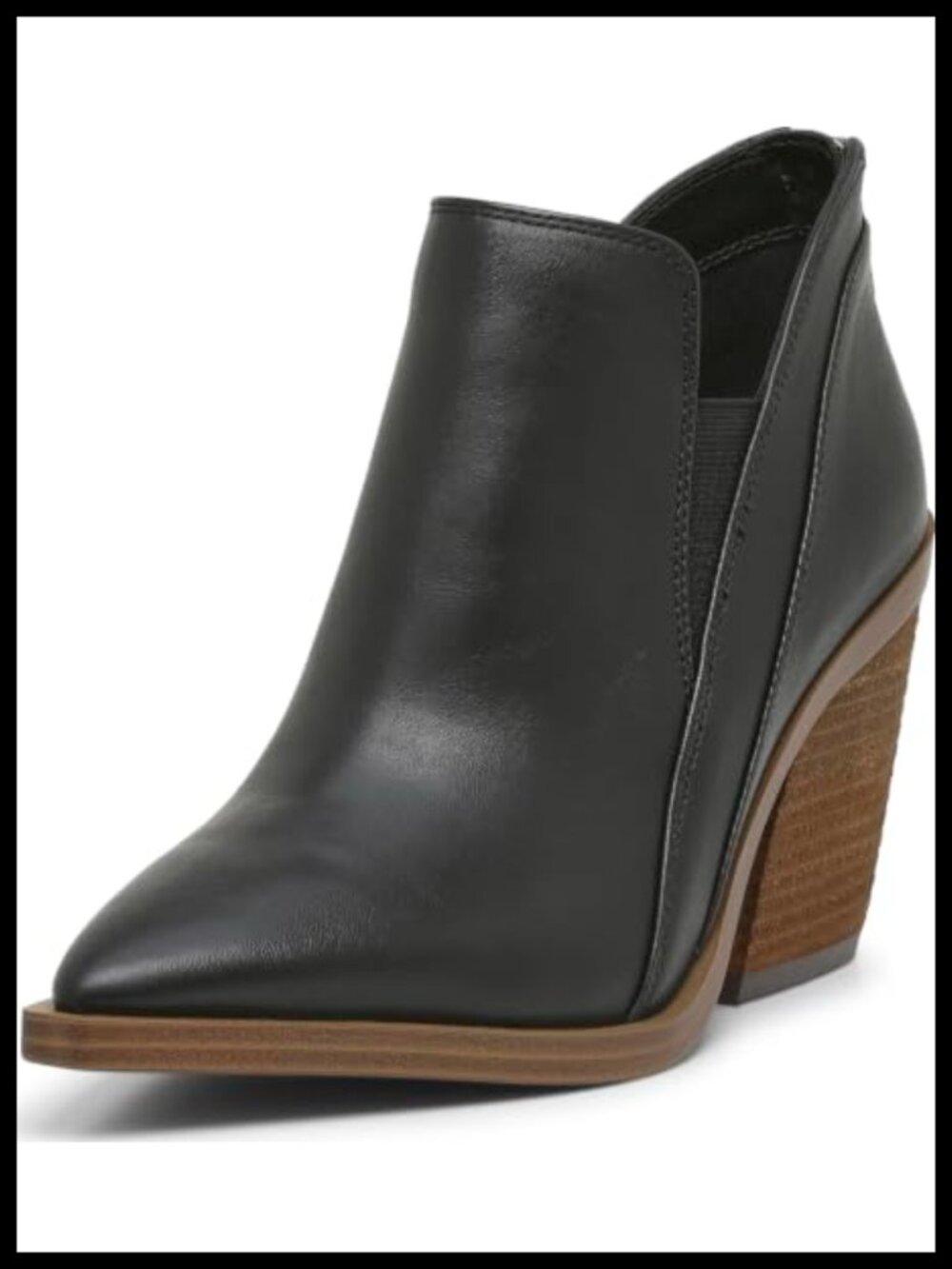 Leather Pointed Toe Stacked Heel Ankle Bootie for Women